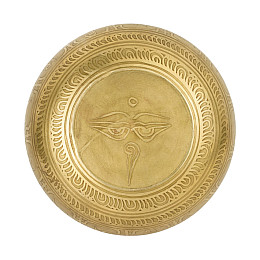 Поющая чаша Kailash Тибетська Ваджр подвійна Мантра Мани Символ Жоу Очі Будди 170х170х77 мм Бронзова (27679)