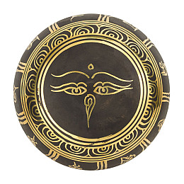 Поющая чаша Kailash Тибетський ОМ Очі Будди Мантра Мані 155х155х78 мм Чорнене бронза (27736)