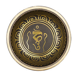 Поющая чаша Kailash Тибетський слог ХУМ Очі Будди Мантра Мани 155х155х78 мм Чорнене бронза (27737)