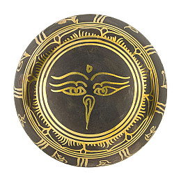 Поющая чаша Kailash Тибетський слог ХУМ Очі Будди Мантра Мани 155х155х78 мм Чорнене бронза (27737)