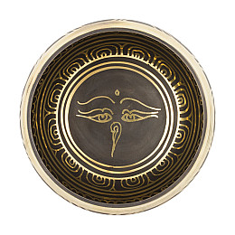 Поющая чаша Kailash Тибетська Мантра Мани Очі Будди 155х155х78 мм Чорнене бронза (27739)
