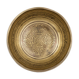 Поющая чаша Kailash Цветкова Мандала Мантра Мани Двойний Дордже 158х158х80 мм Античний Бронзовий (27357)