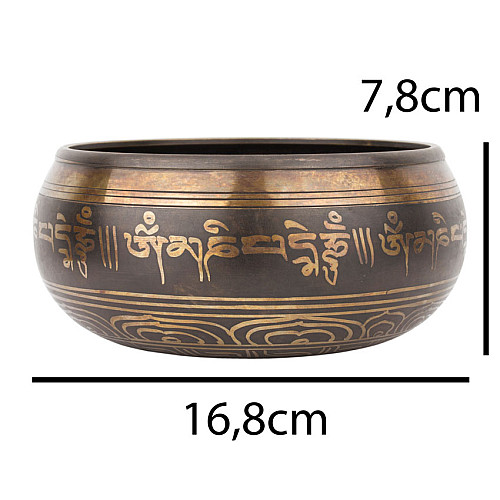 Поющая чаша Kailash Дхармачакра 168х168х78 мм Античный Бронзовый (27700)