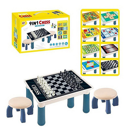 Столик игровой Yufeng 9в1 Chess 2 стульчика 9 игр Разноцветный (129399)