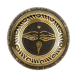 Поющая чаша Kailash ОМ санскрит Мантри Глаза Будди 120x120x49 мм Бронзова (27733)