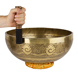 Поющая чаша Kailash Будда Ратнасамбхава Мантри Мани Плам'я 410x410x170 мм Античний Бронзовий (27415)