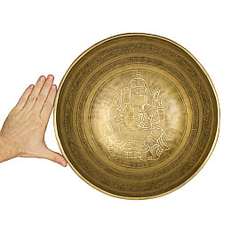 Поюча чаша Kailash Ганеш Ганапаті та Мантри Мані Полум'я 380x380x160 мм Античний Бронзовий (27416)