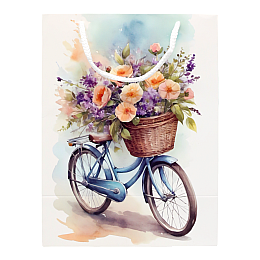 Пакет подарочний Львівська Мануфактура Друку Велосипед з квітами 27х33 см Різнокольоровий L39