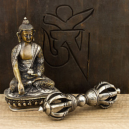 Ритуальний символ буддизму Kailash Ваджраяни Дев'ять спиць 16х4.6 см Сріблястий (27925)