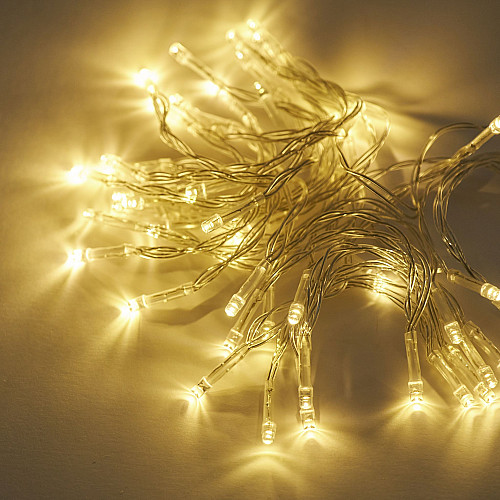 Гірлянда на батарейках 50 LED біла тепла на прозорому проводі 2 Режими