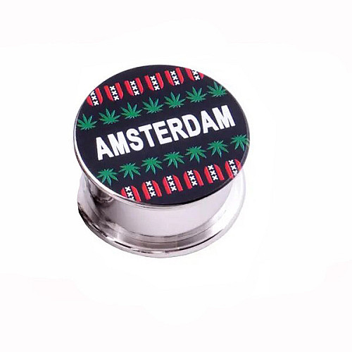 Гриндер для измельчения табака ASHTRAY Amsterdam HL-179 Конопля+XXX 45х24 мм Silver (10863-hbr)