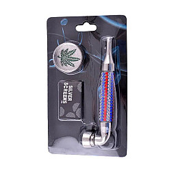 Гриндер для подрібнення тютюну + трубка Lighter HL-YD-780 Silver Blue Red (10914-hbr)