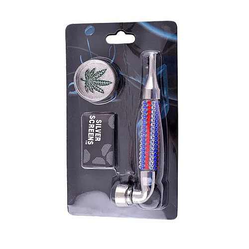 Гриндер для подрібнення тютюну + трубка Lighter HL-YD-780 Silver Blue Red (10914-hbr)