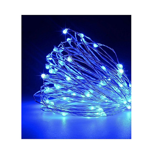 Світлодіодна гірлянда нитка на батарейках Lampiki Краплі роси на 50 Led 5 м Синя