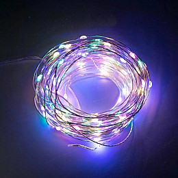 Светодиодная гирлянда нить на батарейках Lampiki Капли росы на 100 Led 10 м Мульти