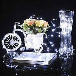 Светодиодная гирлянда нить на батарейках Lampiki Капли росы на 100 Led 10 м Белая