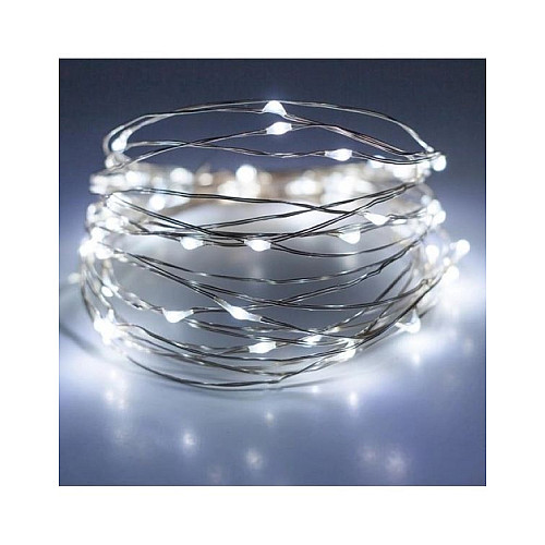 Светодиодная гирлянда нить на батарейках Lampiki Капли росы на 100 Led 10 м Белая