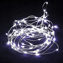 Светодиодная гирлянда нить на батарейках Lampiki Капли росы на 50 Led 5 м Холодный белый