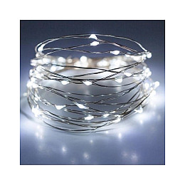 Светодиодная гирлянда нить на батарейках Lampiki Капли росы на 50 Led 5 м Холодный белый
