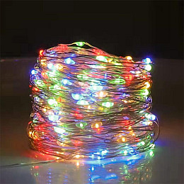 Светодиодная гирлянда нить Lampiki Капли росы на 50 Led 5 м на батарейках Мульти