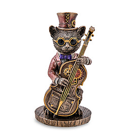 Інтер'єрна фігурка Містер Кіт з контрабасом Veronese 13 см Коричневий AL229307