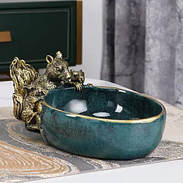 Ключница миска для мелочей и конфет No Brand Белочки 7.5х13х22 см Зеленый (2426891977)