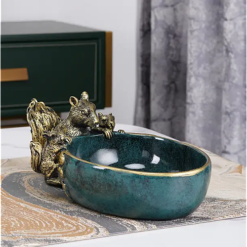 Ключница миска для мелочей и конфет No Brand Белочки 7.5х13х22 см Зеленый (2426891977)