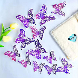 Набор украшений 3D бабочек для торта и интерьера Urbankit 12 шт Фиолетовый (Butterfly12)