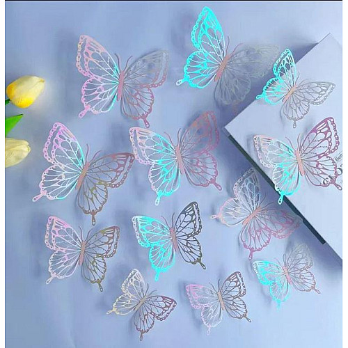 Голографические 3D бабочи для украшения Urbankit 12 шт Разноцветный (3Dbut12)