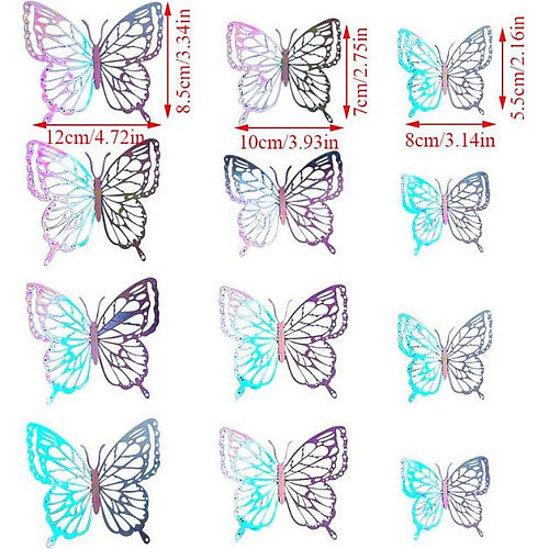 Голографические 3D бабочи для украшения Urbankit 12 шт Разноцветный (3Dbut12)