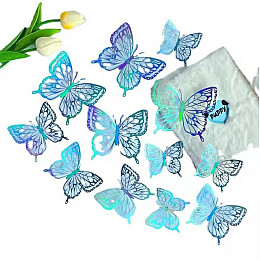 Комплект украшений для праздничных десертов и декора Urbankit 3D бабочки 8/10/12 см 12 шт Синий (Dekor12)