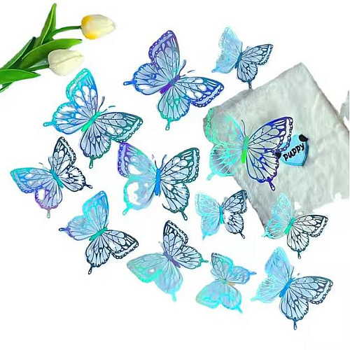 Комплект украшений для праздничных десертов и декора Urbankit 3D бабочки 8/10/12 см 12 шт Синий (Dekor12)