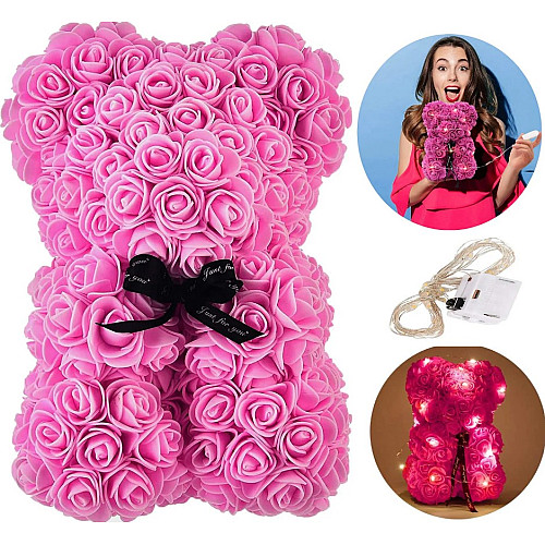 Мишка из роз с подсветкой No Brand 3D Teddy Flower 25 см Розовый (2104618745)