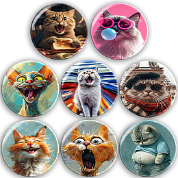 Набір значків No Brand Кіт 56 мм 8 шт Різнокольоровий (zn-23)