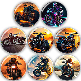 Набір значків No Brand Мотоцикл 56 мм 8 шт Різнокольоровий (zn-33)