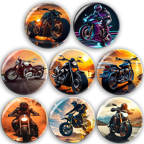 Набір значків No Brand Мотоцикл 56 мм 8 шт Різнокольоровий (zn-33)