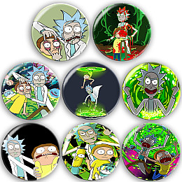 Набір значків No Brand Рік і Морти 56 мм 8 шт Різнокольоровий (zn-37)