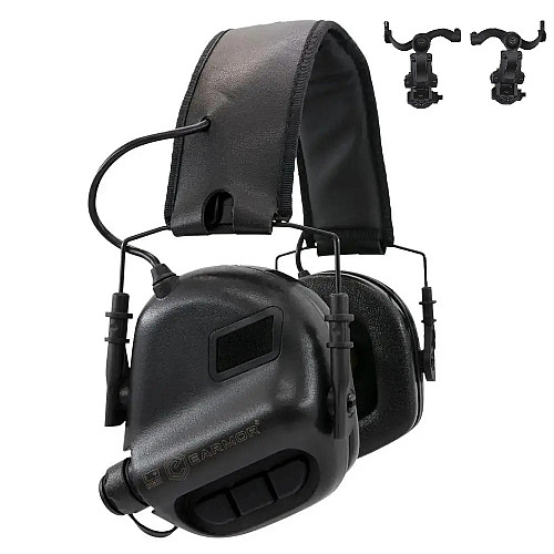 Тактичні активні навушники Earmor М32 + кріплення чебурашка OPS Core Чорний