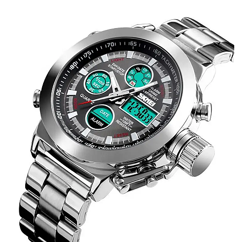 Чоловічі спортивні наручні годинники Skmei 1515 Сріблястий