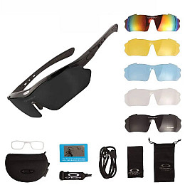 Захисні тактичні сонцезахисні окуляри з поляризацією Oakley One size 5 лінз Black