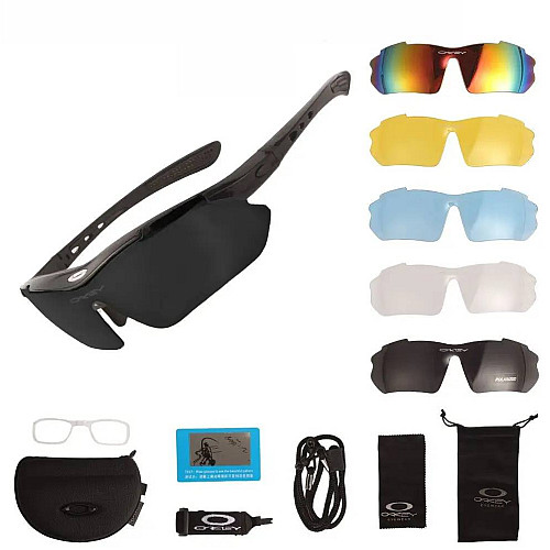 Захисні тактичні сонцезахисні окуляри з поляризацією Oakley One size 5 лінз Black