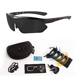 Захисні тактичні сонцезахисні окуляри з поляризацією Oakley One size 5 лінз Black