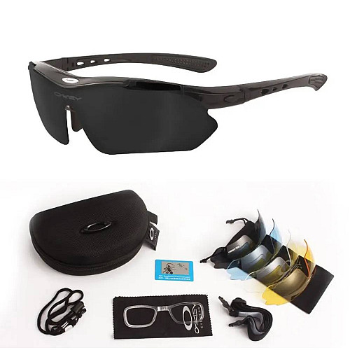 Захисні тактичні сонцезахисні окуляри з поляризацією Oakley One size 5 лінз Black