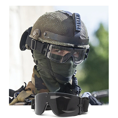 Тактичні захисні окуляри маска Daisy зі змінними лінзами Панорамні незапотіваючі чорні