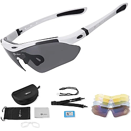 Захисні тактичні спортивні окуляри з поляризацією RockBros білі 5 комплектів лінз