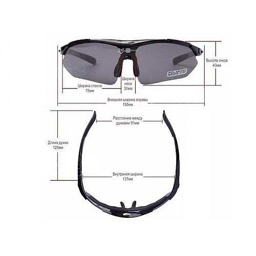 Захисні тактичні спортивні окуляри з поляризацією RockBros black 5 комплектів лінз