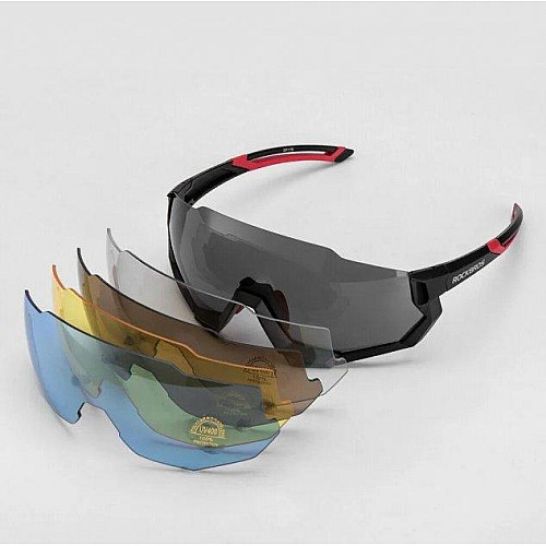 Захисні спортивні окуляри RockBros 10131 червоні 5 лінз поляризація UV400 велоокуляри тактичні