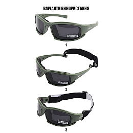 Захисні тактичні окуляри 7 комплектів лінз Daisy X7-X олива товщина лінз 2 мл збільшена товщина