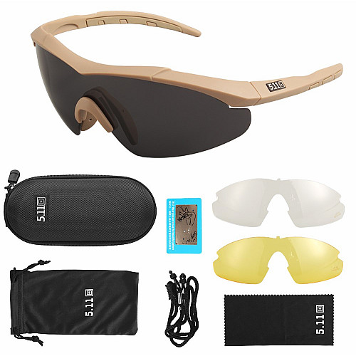 Тактичні Окуляри 5.11 Tactical Aileron Shield з 3 лінзами койот оправою з поляризацією