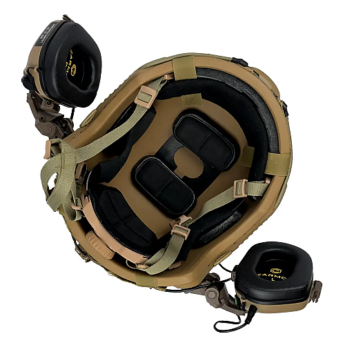 Тактичний комплект шолом FAST/кавер/навушники Earmor М31/кріплення Чебурашка M Койот